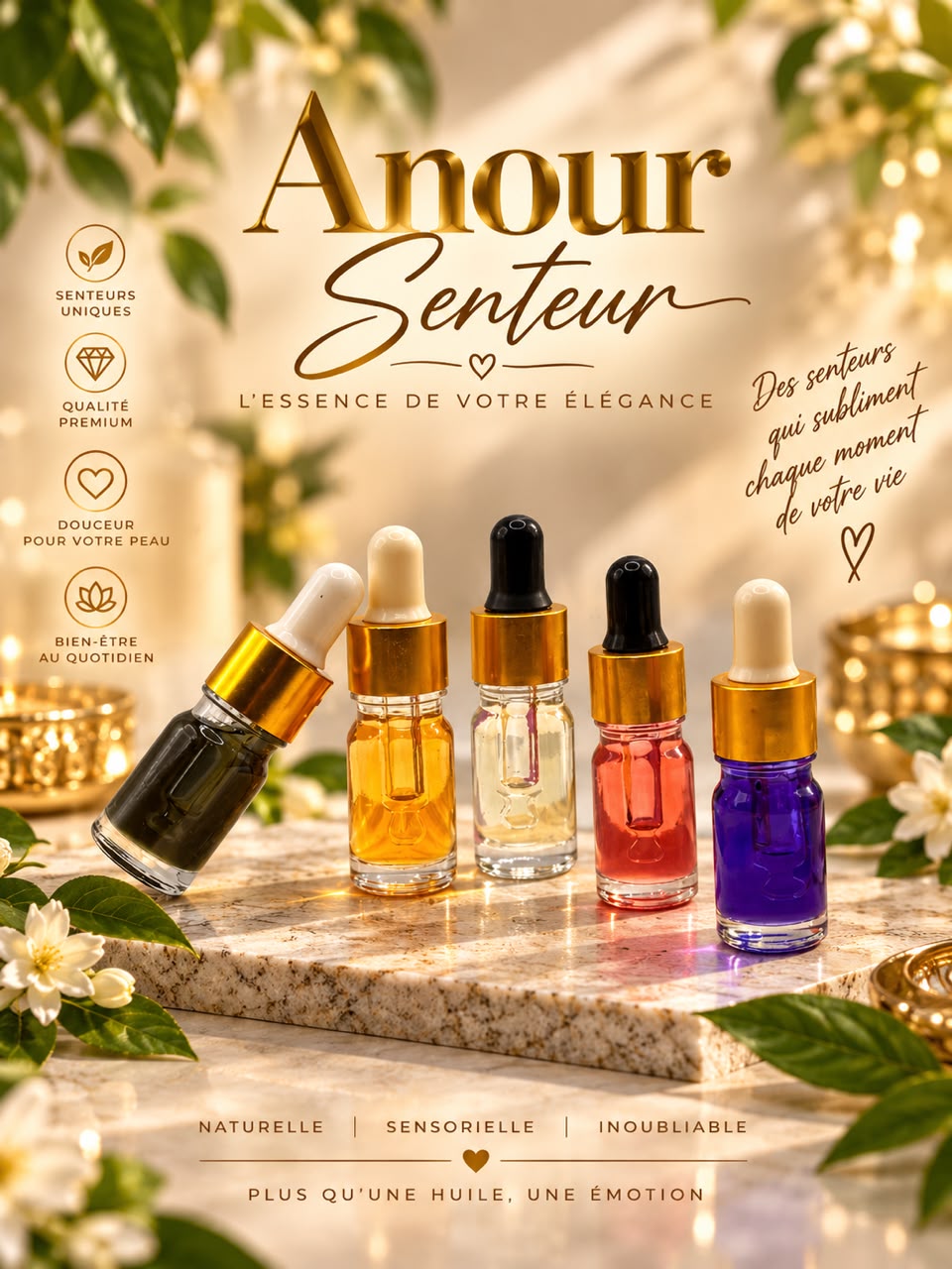 Coffret 5 Huiles Parfumées 5 ml – Anour Senteur - 5 Senteurs à Découvrir.